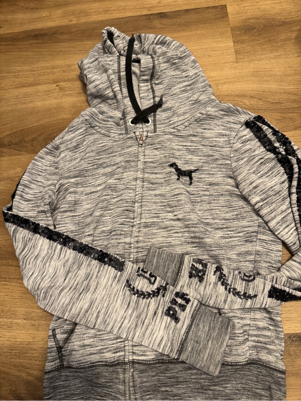 PINK Victoria's Secret Gray Marled Zip Hoodie with Sequin Trim